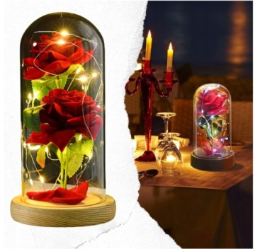 ВЕЧНАЯ РОЗА В СТЕКЛЕ 2 ЦВЕТА СВЕТЯЩАЯСЯ LED КРАСНАЯ РОЗА ПОДАРОК