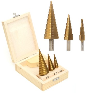 WIERTŁA STOPNIOWE STOŻKOWE ZESTAW 3EL 4-32 KASETKA