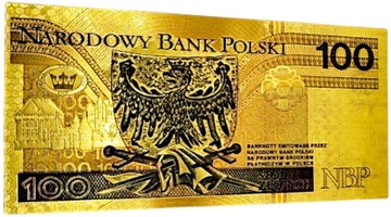 100 PLN WŁADYSŁAW II JAGIEŁŁO Красивая уникальная позолоченная банкнота из ПВХ