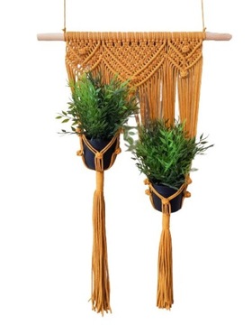 Kwietnik wiszący ze sznurka Makrama PODWÓJNY BOHO