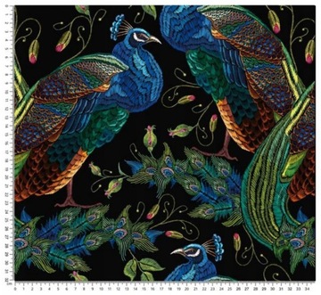 ТКАНЬ С ПРИНТОМ с узорами павлинов, бархат JARDEX09