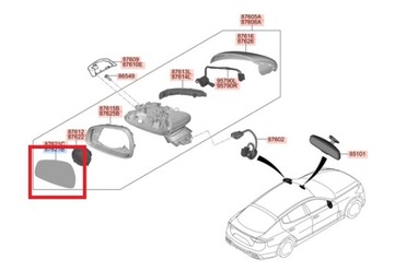 WKŁAD LUSTERKA LEWEGO DO KIA STINGER Z RADAREM
