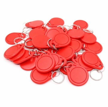 100 SZT. BRELOK BRELOCZEK RFID UNIQUE 125 kHz EM4100 kolory ZAWIESZKA Red