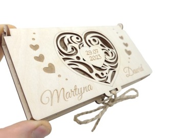 AŻUROWE Pudełko Na Pieniądze Pamiątka GRAWER ŚLUB