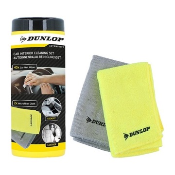 Dunlop - Zestaw ściereczek z mikrofibry + chusteczki nawilżane do wnętrza