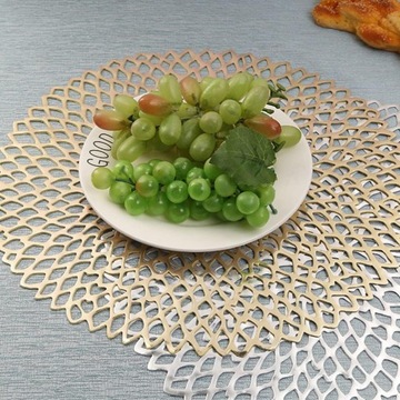 ДЕКОРАТИВНАЯ ПОДКЛАДКА НА КУХОННЫЙ СТОЛ, ЗОЛОТО КРУГЛЫЙ, АЖУРНАЯ ТАРЕЛКА КОВРИК