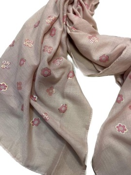 Różowy szalik szal cienki kwiatki apaszka kwiaty chusta elegancki wzory