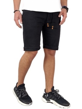 czarne SPODENKI męskie JEANSOWE szorty krótkie spodnie PAS z GUMKĄ 255, M