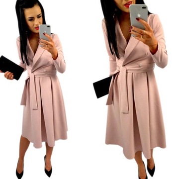 ELEGANCKA SUKIENKA WESELE KOPERTOWY DEKOLT RÓŻ M