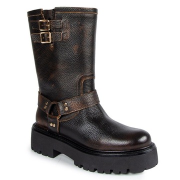 CARINII B9783 BOTKI KOZAKI SKÓRA LICO BRĄZOWE 37