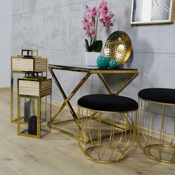 Duża złota latarnia lampion chrom+drewno 2w1 68cm