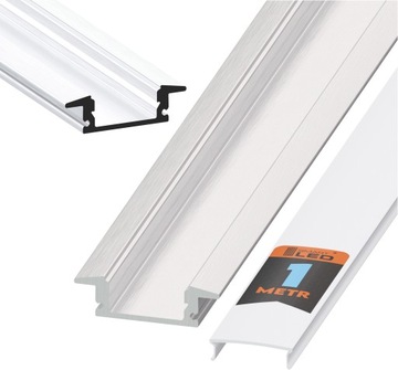 PROFIL aluminiowy do taśma LED srebrny wpuszczany + klosz 1M mleczny