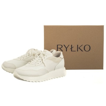 Buty Skórzane Sneakersy Damskie Ryłko Białe/Kremowe D1RP3_IV _6TH