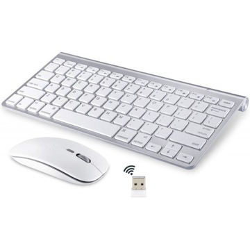 KLAWIATURA + MYSZ BEZPRZEWODOWA IMAC STYLE SREBRNA BIAŁA PŁASKA ZESTAW