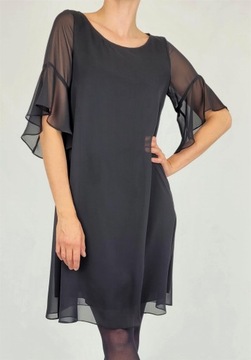 Sukienka czarna z falbaną przy rękawach, "ANATOLA" Skórska.