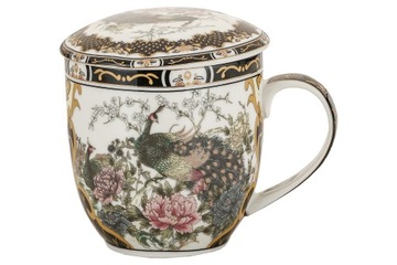 Kubek z zaparzaczem Paw Czarny orientalny porcelana zaparzacz 350 ml