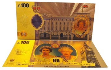 Позолоченная банкнота 100 фунтов «Королева Елизавета II»