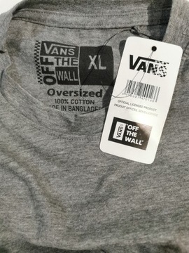 VANS bawełniany szary t-shirt logo print ściana XL