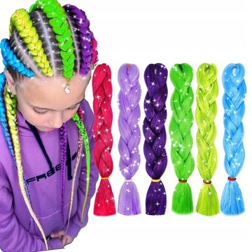 Набор синтетических волос с красочными блестящими косами, 6 шт., искусственные