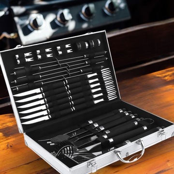 XXL ГРИЛЬНЫЙ НАБОР В ЧЕМОДАНЕ АКСЕССУАРЫ ИНСТРУМЕНТЫ ДЛЯ ГРИЛЯ 33в1 СТАЛЬ