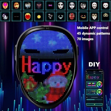 LED MASKA NA CAŁĄ TWARZ EKRAN STEROWANY Z TELEFONU halloween party