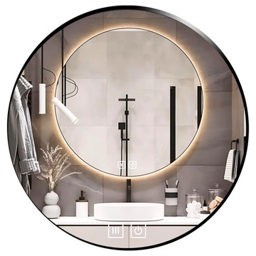 LUSTRO ŁAZIENKOWE LED 80 CM OKRĄGŁE PODŚWIETLANE DOTYKOWE BEZ PARY 3 BARWY