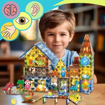 НАБОР МАГНИТНЫХ КОНСТРУКТОРОВ ДЛЯ ДЕТЕЙ, СВЕТЯЩИЕСЯ, 126 элементов