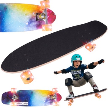 DESKOROLKA FISZKA DLA DZIECI DREWNIANA ŚWIECĄCE KOŁA 6CM LED ABEC-7 SOLIDNA