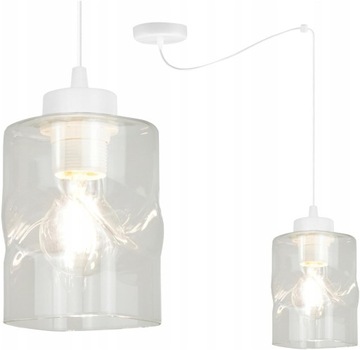 LAMPA BIAŁA SUFOITOWA WISZĄCA PAJĄK ŻYRANDOL 1 SZKLANY KLOSZ AURA BEZBARWNY
