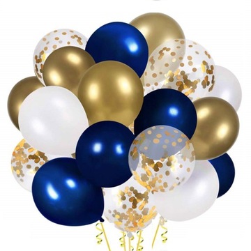 ZESTAW balony z konfetti ZŁOTE GRANATOWE 20szt