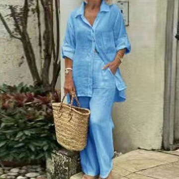 ЖЕНСКАЯ СВОБОДНАЯ РУБАШКА ИЗ ХЛОПКА И БРЮКИ, М (38)