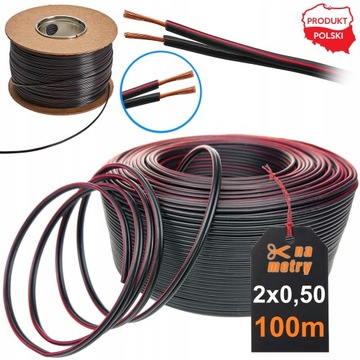 KABEL PRZEWÓD DO LED DWUŻYŁOWY CZARNY MIEDZIANY 2x0,50 | 100M - PEŁNA ROLKA