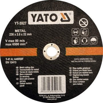 TARCZA DO CIĘCIA METALU 230x2,0x22mm YATO YT-5927