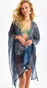 Granatowy Kimono Kardigan Damski - Letniego Stylu