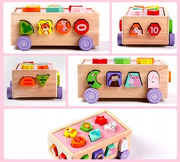 ДЕРЕВЯННЫЙ РАЗВИВАЮЩИЙ КУБИК ДЛЯ РЕБЕНКА - СОРБЕР НА КОЛЕСАХ БЛОКОВ 882