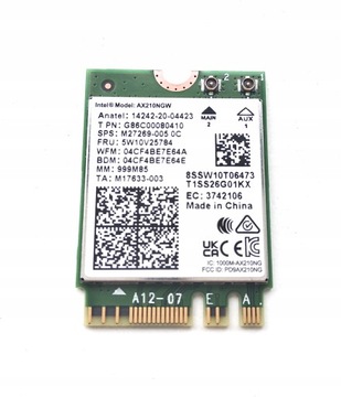 KARTA WI-FI 6E INTEL AX210NGWG.NV 2x2 AX+BT 5.2 No vPro M.2 2230