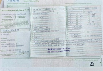 Kawasaki gpz 1100 90-01 Рама прямая, документы немецкие.