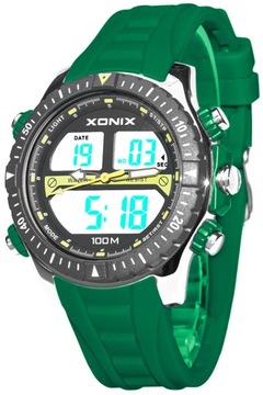 Damski Duży Zegarek XONIX WR100m LCD + Analogowy