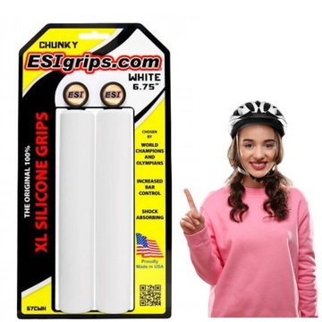 GRIPY ROWEROWE CHWYTY RĄCZKI KIEROWNICY SILIKONOWE BIAŁE ESI CHUNKY XL