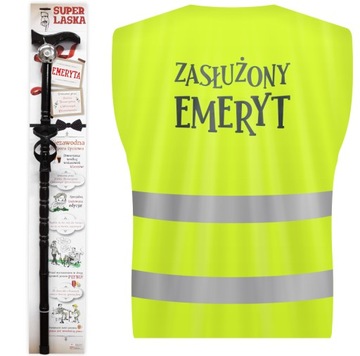 ZESTAW EMERYTA LASKA Z DZWONKIEM I KAMIZELKA ODBLASKOWA ZABAWNY PREZENT