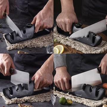 ТОЧИЛКА КУХОННЫХ НОЖЕЙ С РЕГУЛИРУЕМОЙ ЗАТОЧКОЙ, ТРЕХФАЗНЫМ КОЛЕСОМ 3в1