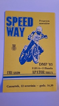 APATOR TORUŃ - UNIA LESZNO 12-09-1985 PROGRAM ŻUŻLOWY WYPEŁNIONY