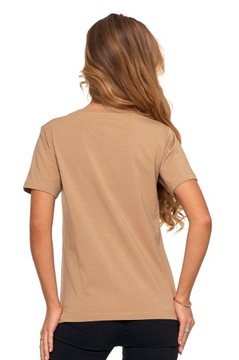 KOSZULKA T-SHIRT DAMSKI KRÓTKI RĘKAW BAWEŁNA PREMIUM BEŻOWA BASIC MORAJ XL