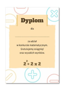 Dyplom A4 za udział w konkursie MATEMATYCZNYM