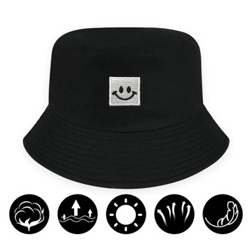 2X DWUSTRONNY KAPELUSZ CZAPKA RYBACKA BUCKET HAT UŚMIECH SMILE CZARNY BIAŁY