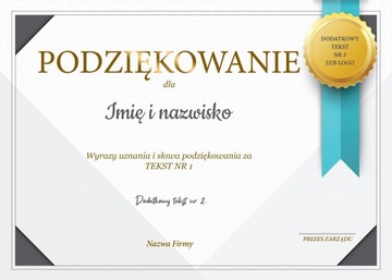 Podziękowanie za współpracę - format A4