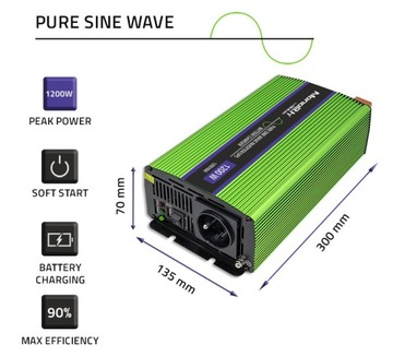 PRZETWORNICA 3w1 UPS ŁADOWARKA LCD 12V 1200W SINUS