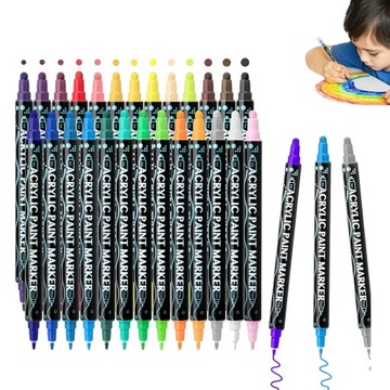 26X MARKERY DWUSTRONNE PISAKI AKRYLOWE FLAMASTRY SZKOLNE PLASTYCZNE 1MM/5MM