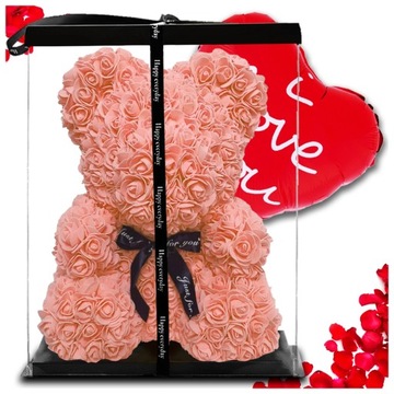 DUŻY MIŚ Z RÓŻ BRZOSKWINIOWY WALENTYNKI PREZENT DZIEŃ MAMY BABCI 25CM XL