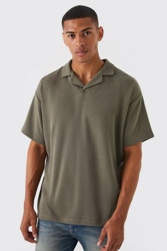 3G6B12 P24 BOOHOOMAN KHAKI DZIANINOWA KOSZULKA POLO OVERSIZE L